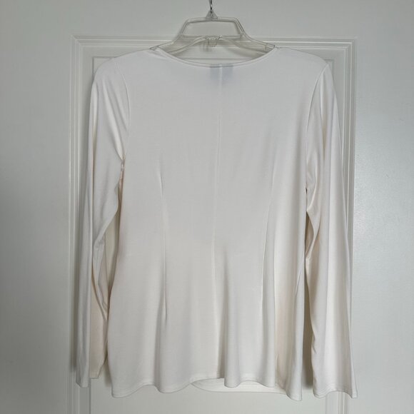 J. Jill Wearever Top Cream Ivory Draped Ruched Waist Round Neck Size Small - Picture 4 of 10